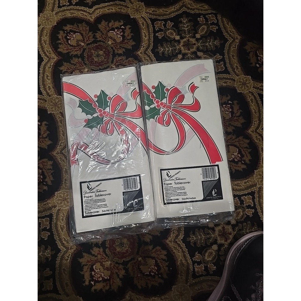 Lot of 2 Vintage NEW Paper Christmas Tablecloths. Size 54" x 96".